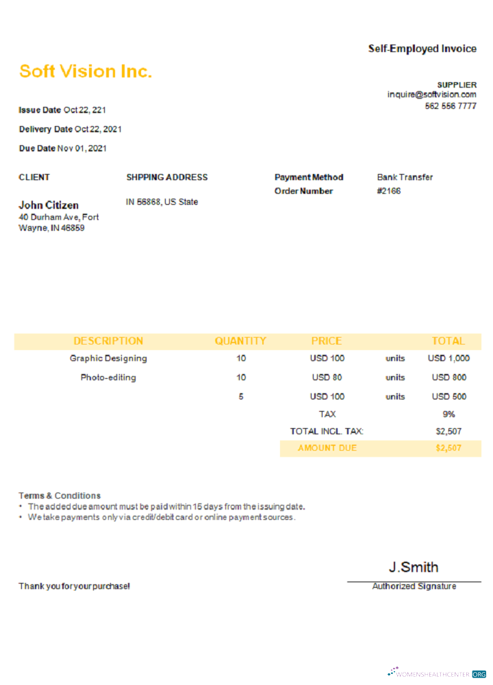 Download USA Soft Vision Inc. invoice Photoshop template